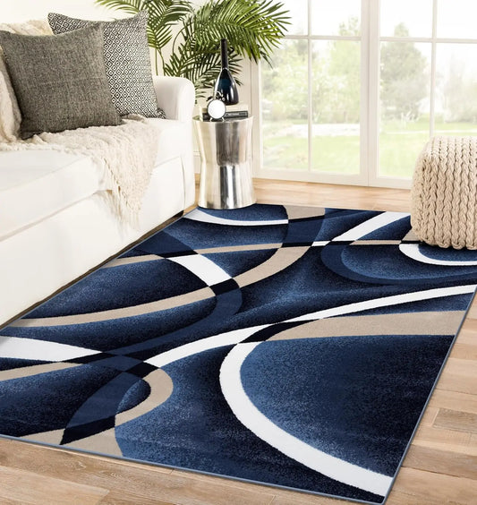 Abstract Navy Area Rug Carpet