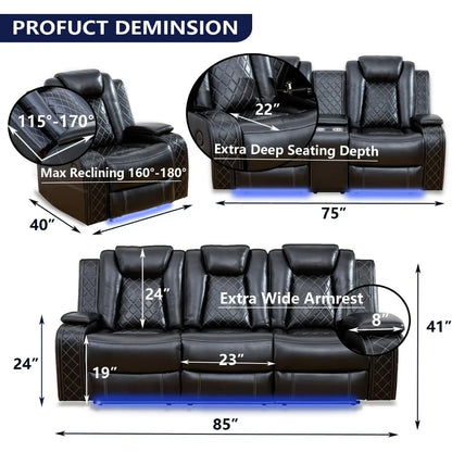 Power Leather Reclining Sofa Set