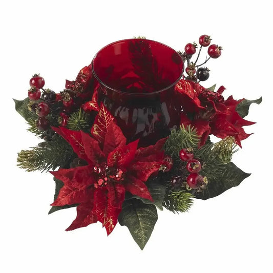 Holiday Cheer Red Poinsettia Berry Candle Holder