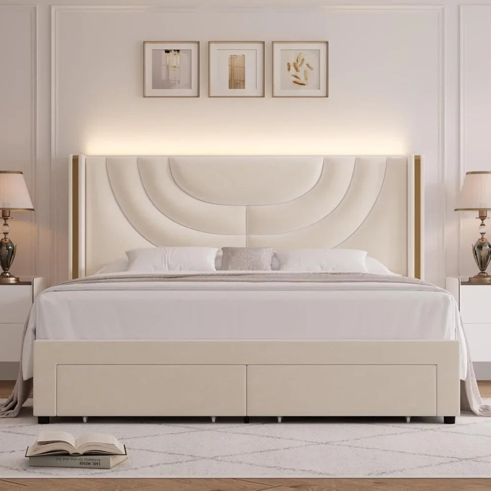 Queen Upholstered LED Bed Frame