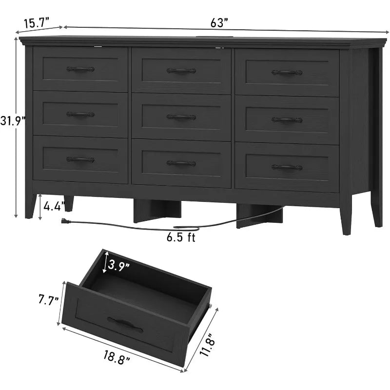 Farmhouse 9 Drawers Dresser, 63`