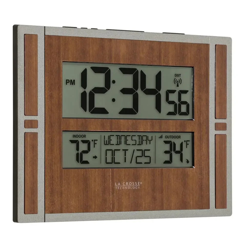 Atomic Digital Wall Clock Brown