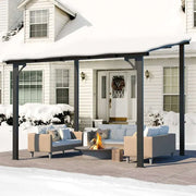 10' x 8' wall-mounted lean to gazebo on patio with seating, snow-covered setting.