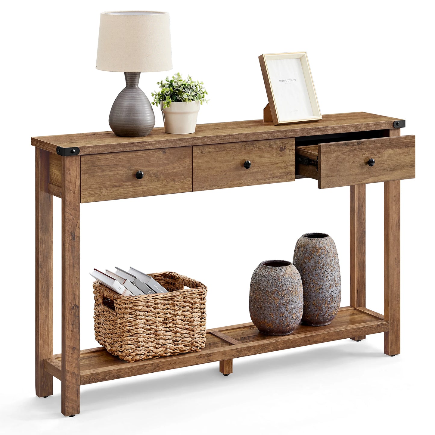 Console Table, with 3 Drawers, Open Storage Shelf