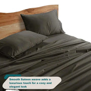 1000 Thread Count Sheet Set in black with smooth sateen weave on a queen bed.