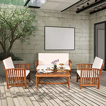 4-Piece Outdoor Acacia Wood Sofa Set and Coffee Table