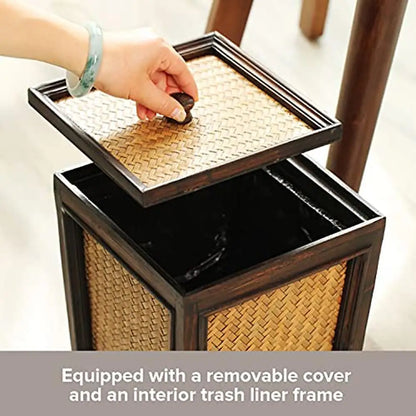 Hand-Woven Rattan Trash Can