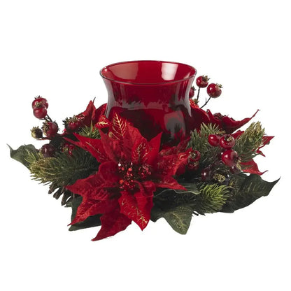 Holiday Cheer Red Poinsettia Berry Candle Holder