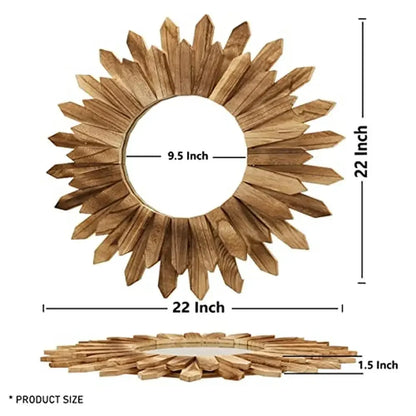 Wood Sunburst Wall Mirror 22"