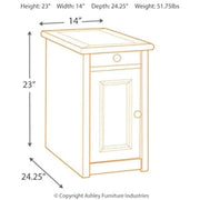 Farmhouse end table with outlets and USB ports, featuring a pull-out tray and compact design for small spaces.