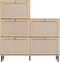 Natural Rattan Cabinet with 3 Flip Drawers, Free Standing Modern 3-Tier Shoe Storage Rack for Heels, Slippers