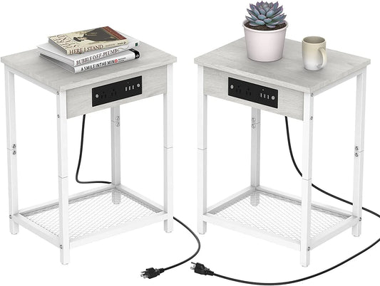 Set of 2 Nightstands  with Charging Station