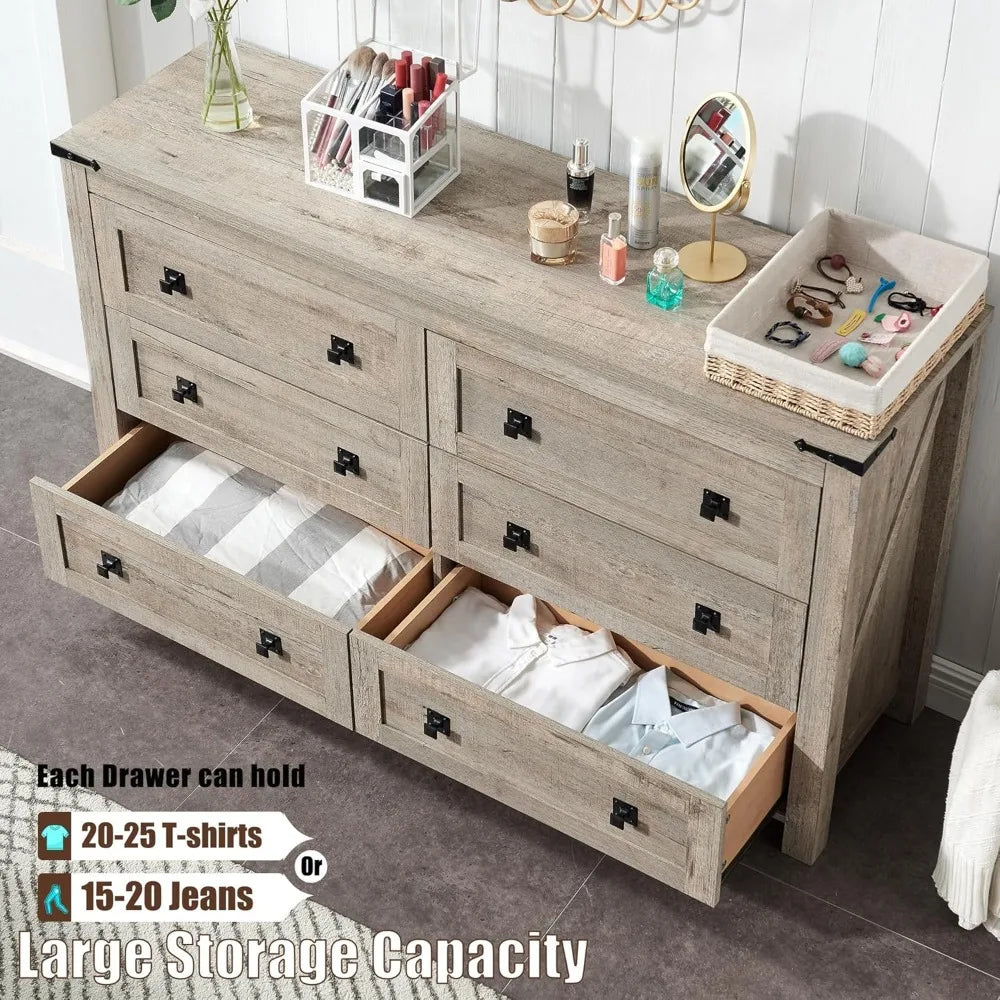 Farmhouse 6 Drawers Dresser for Bedroom