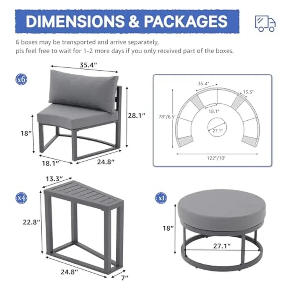 11-Piece Half-Moon Sectional Set with Round Coffee Table