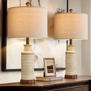 24-inch Farmhouse Traditional Table Lamp Set of 2 with USB charging and touch control.