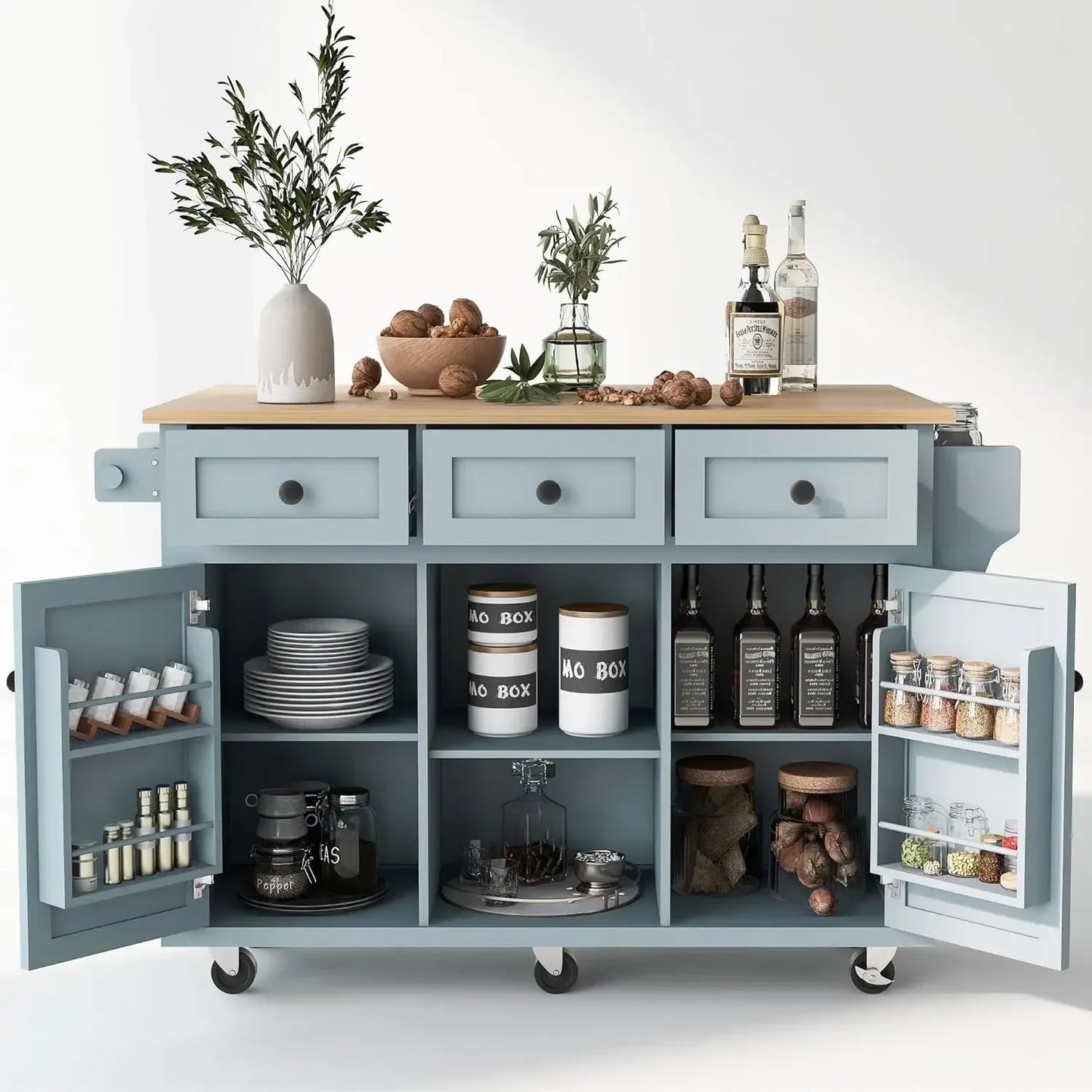 Wood Kitchen Island with Drop Leaf,