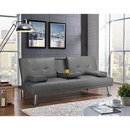 Modern Convertible Faux Leather Sofa Bed