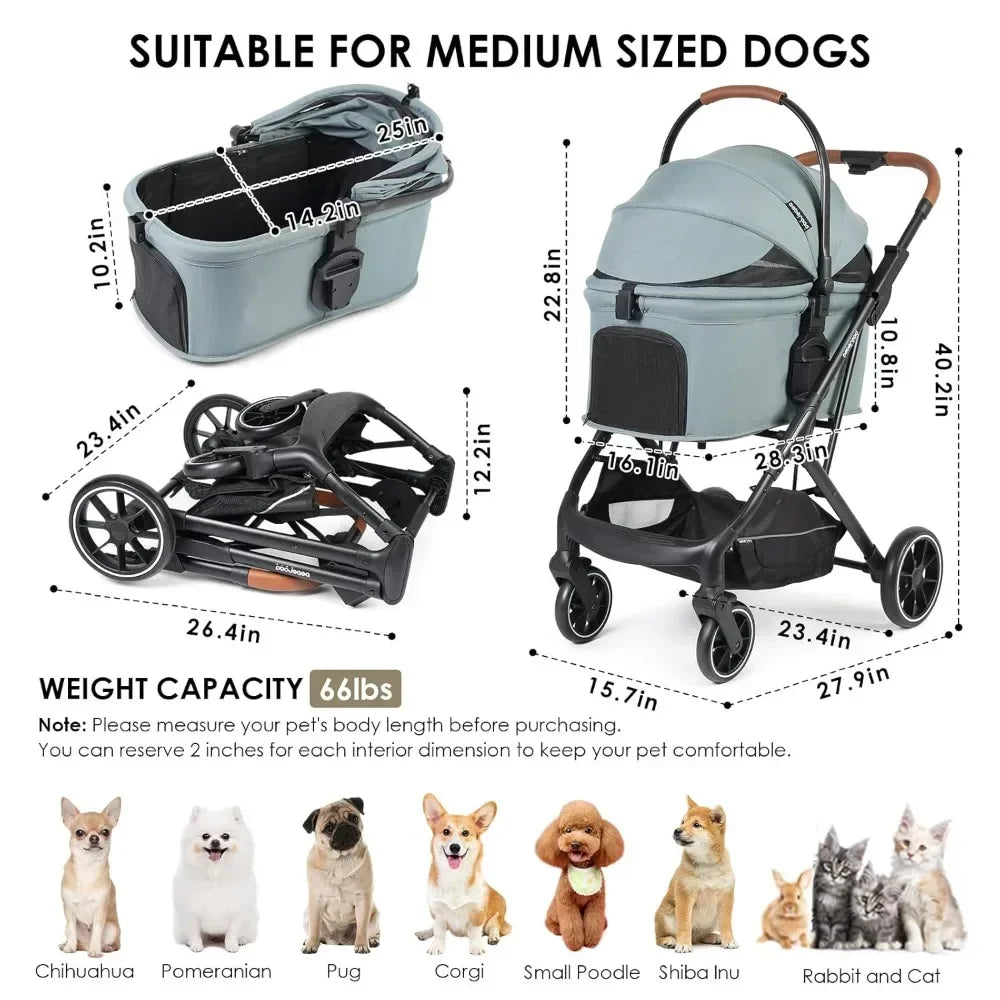 Luxury Pet Stroller for Dogs Under 66lbs