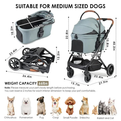 Luxury Pet Stroller for Dogs Under 66lbs