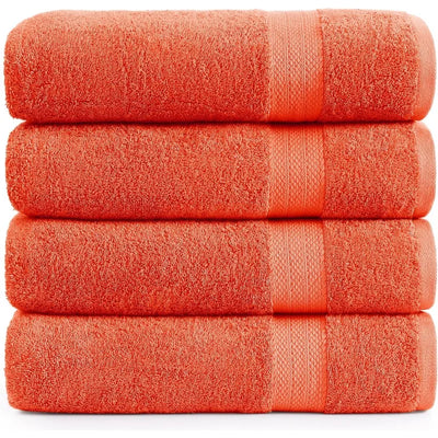 Luxury 100% cotton bath towels set, 4 pack, with double stitch hem for durability.