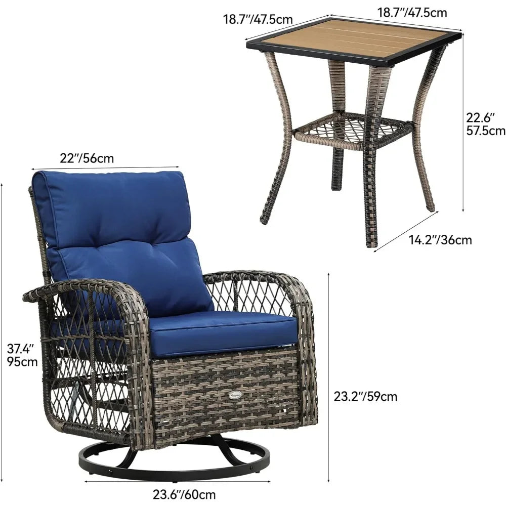 3-Piece Patio  Wicker  Swivel  Rocker