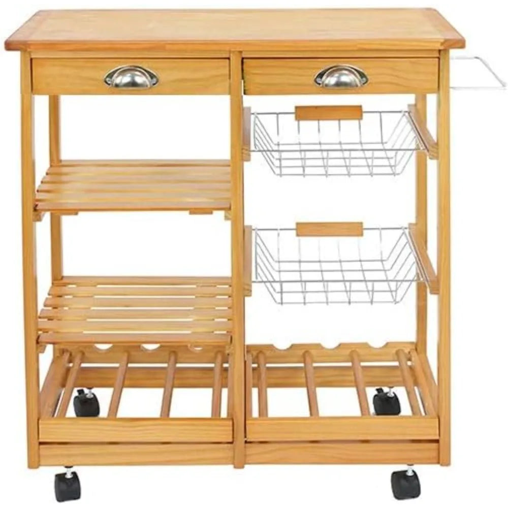 Wood Rolling Kitchen Island Storage Cart