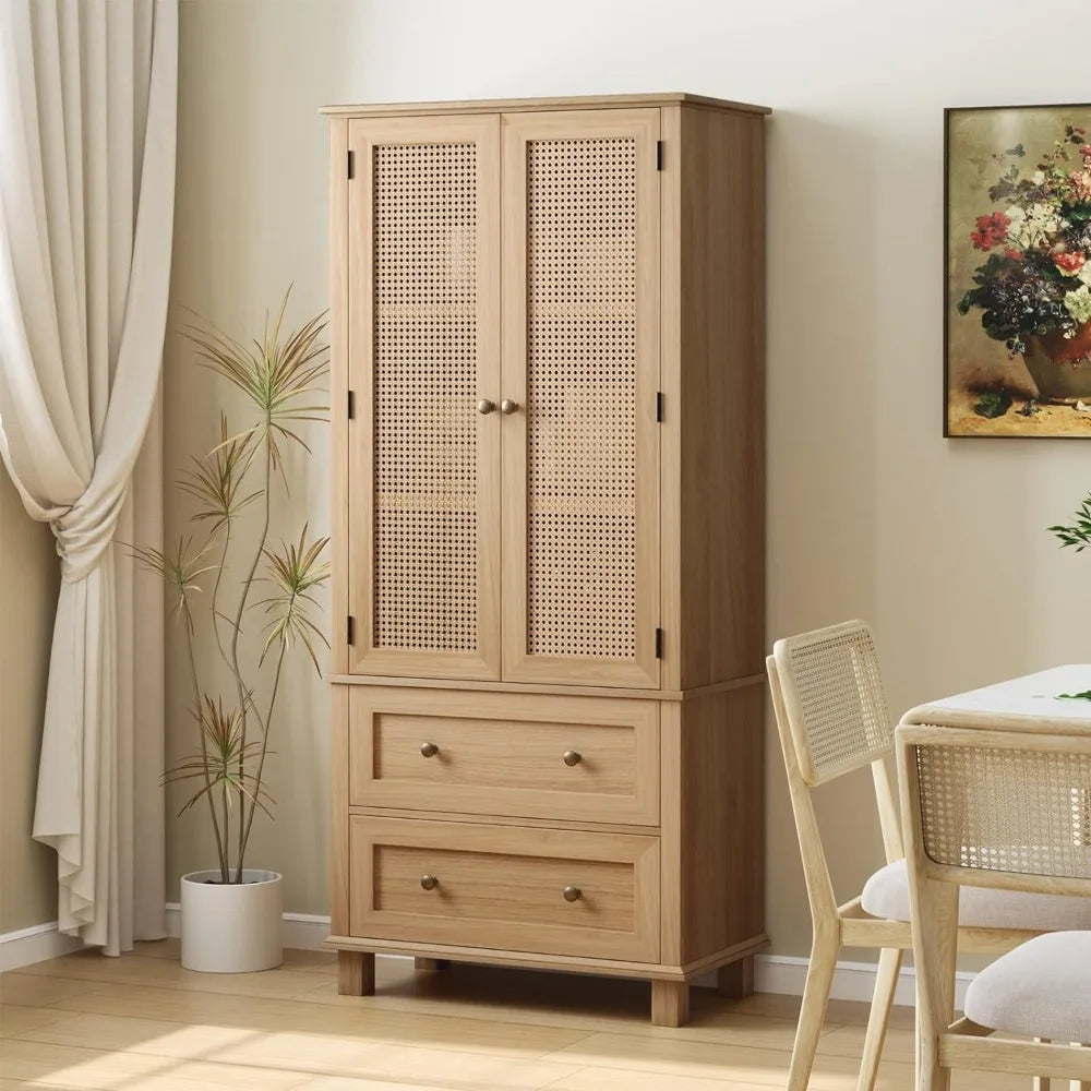 Tall Cabinet with Rattan Doors  2 Drawers