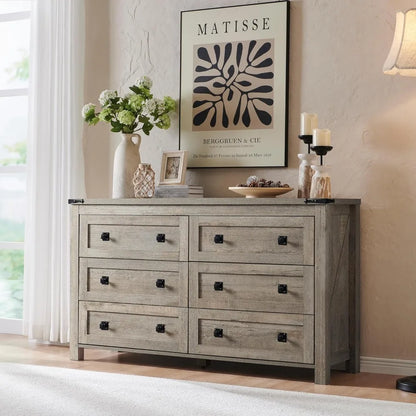 Farmhouse 6 Drawers Dresser for Bedroom