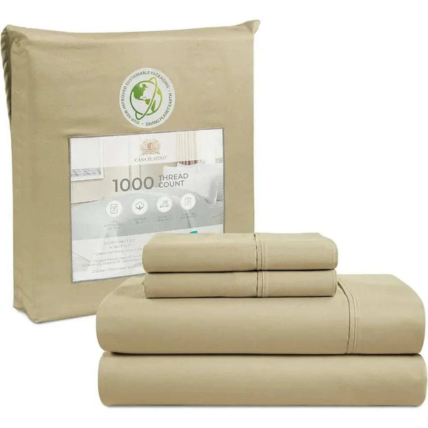 1000 Thread Count Sheet Set for Queen beds in beige, showcasing luxury and softness.