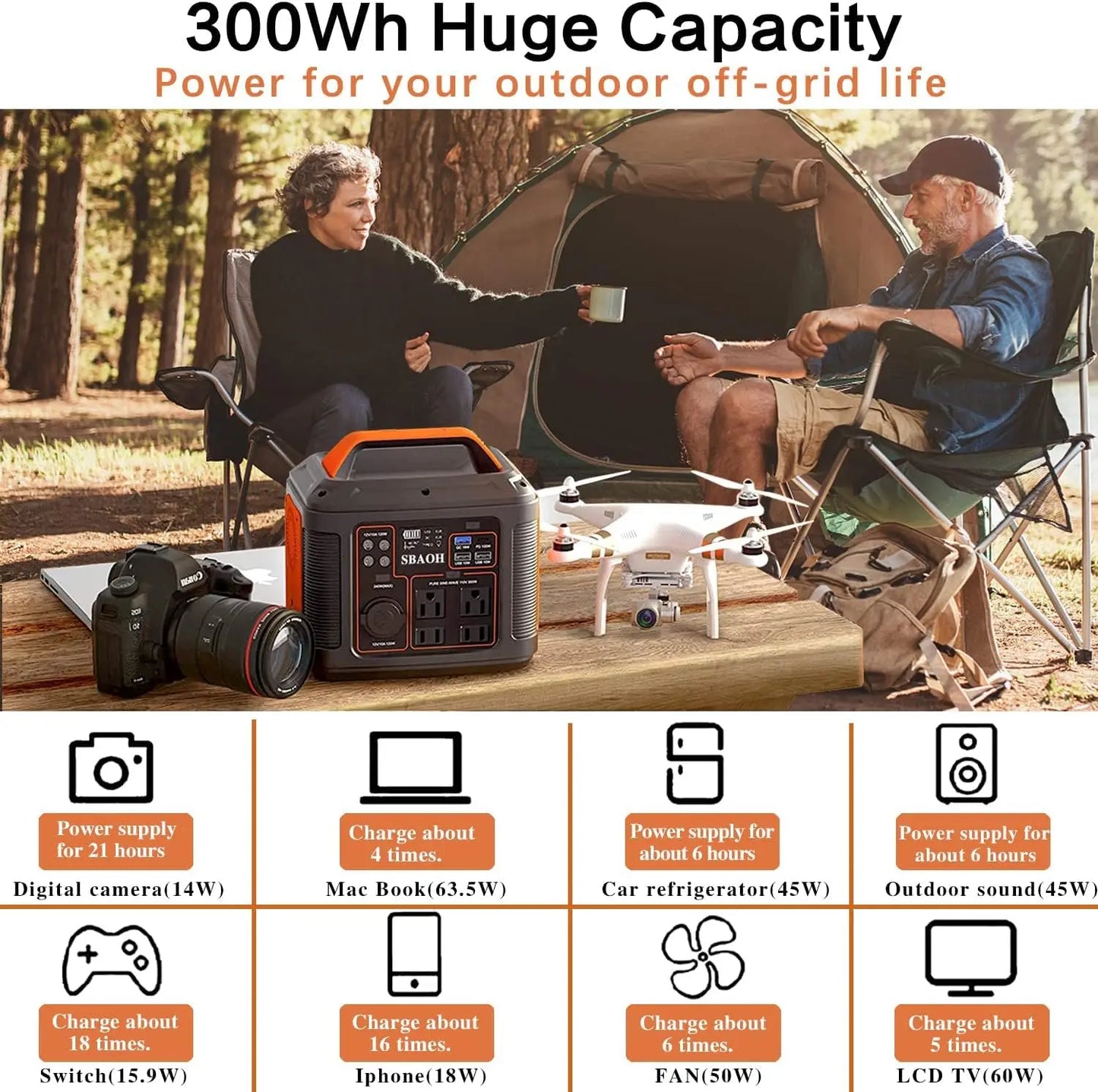 Portable Power Station, 300W 296Wh Solar Generator