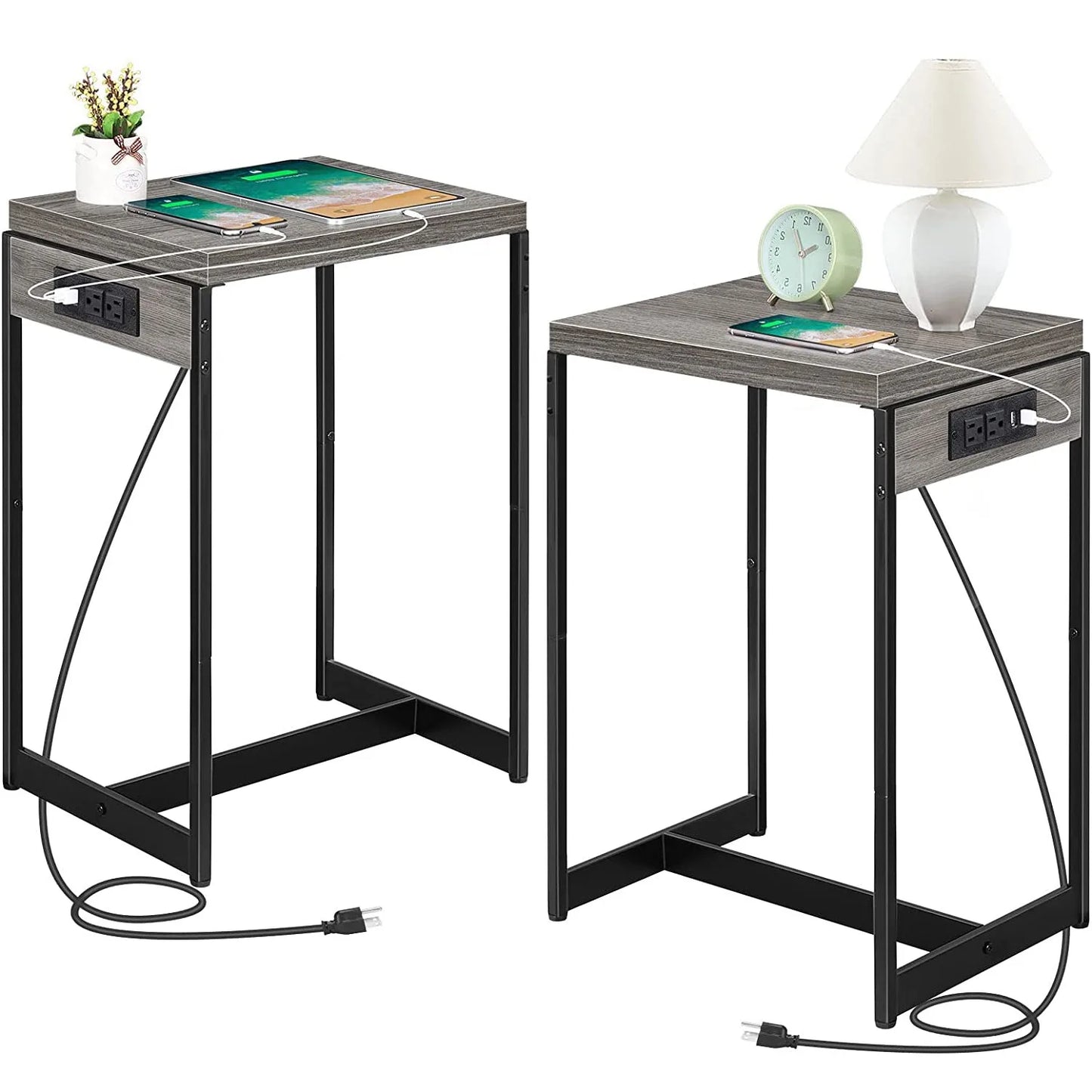 Set of 2 Nightstands  with Charging Station