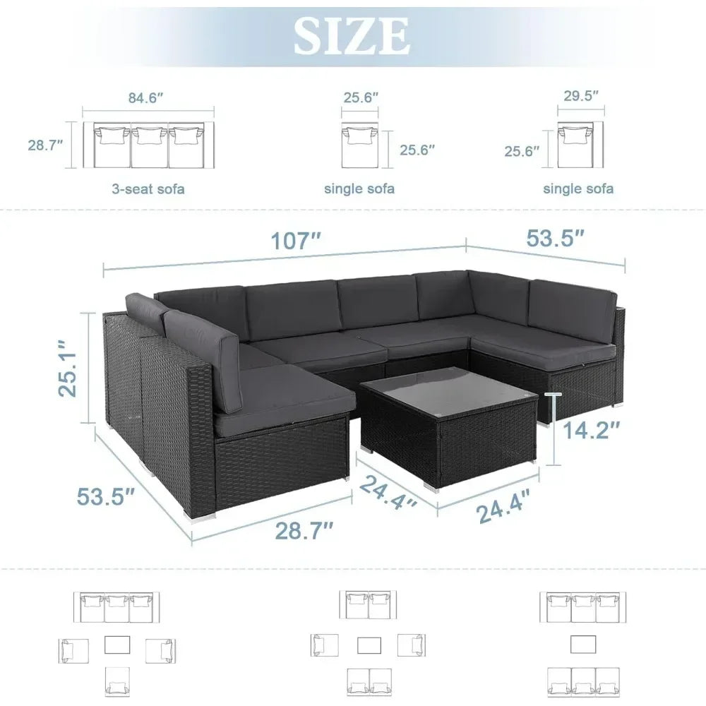 Outdoor Furniture 7Piec Set, Wicker Sectional