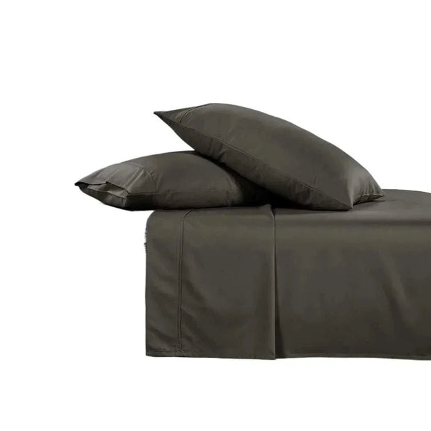 Luxurious 1000 thread count queen sheet set in dark color, showcasing soft and opulent polyester blend fabric.