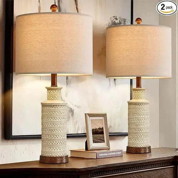 24-inch Farmhouse Traditional Table Lamp Set of 2 with USB charging and touch control.
