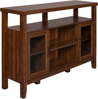 Tall Wood TV Stand with Open Storage