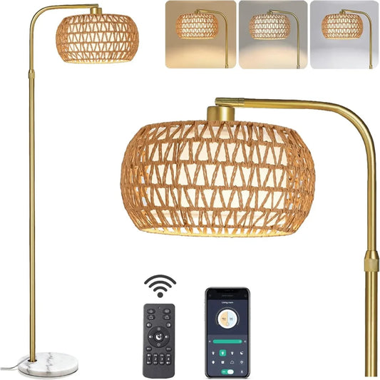 Rattan Floor Lamp with Remote Control