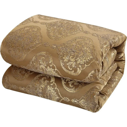 9 Piece Bedroom Comforter Set & Pillows Ensemble, King, Gold