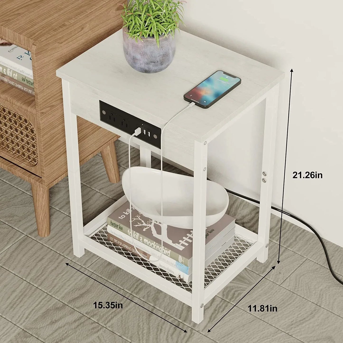 Set of 2 Nightstands  with Charging Station