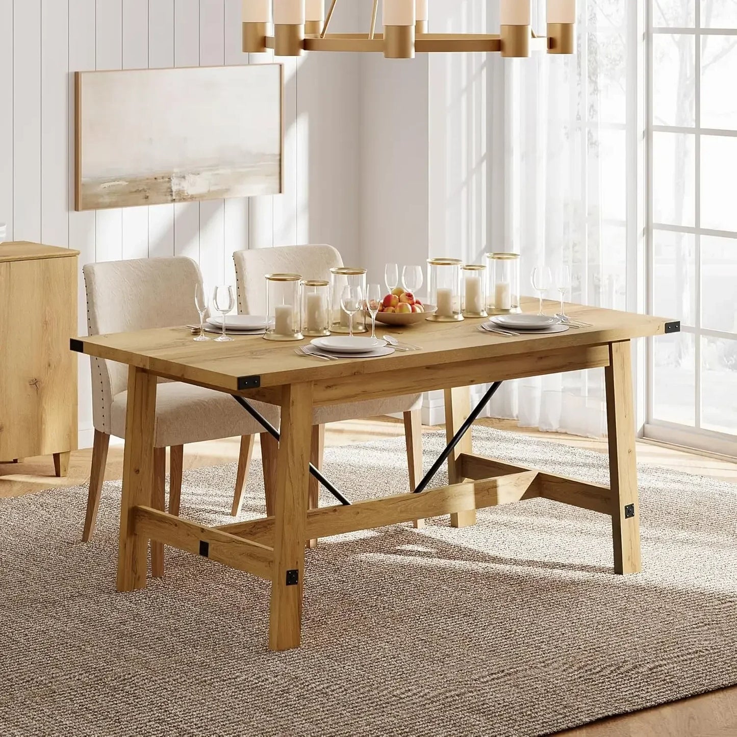 Farmhouse Dining Table with Wooden Legs