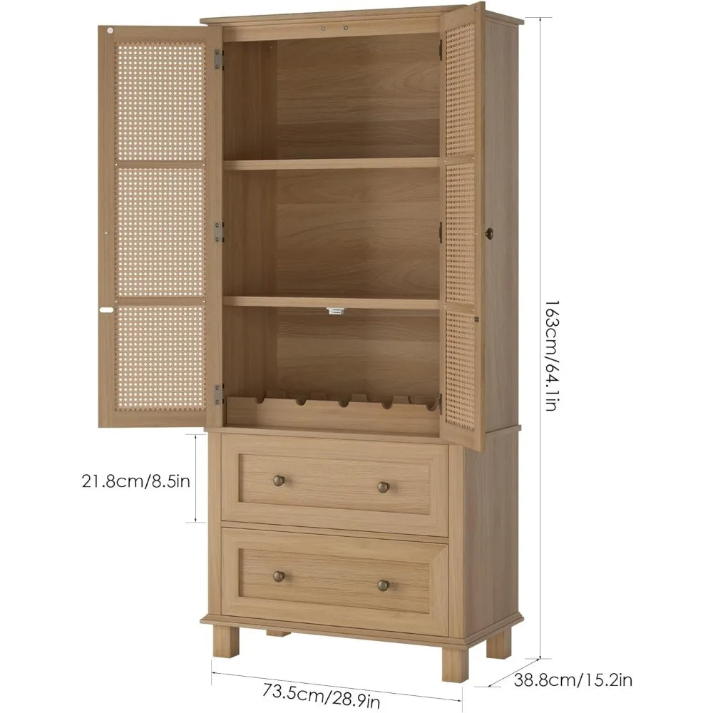 Tall Cabinet with Rattan Doors  2 Drawers