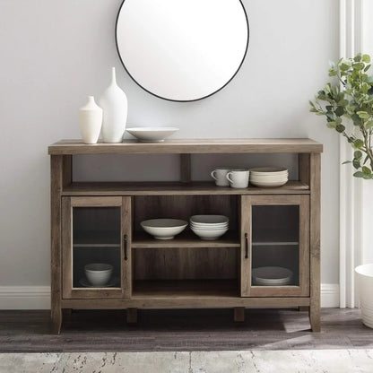 Tall Wood TV Stand with Open Storage