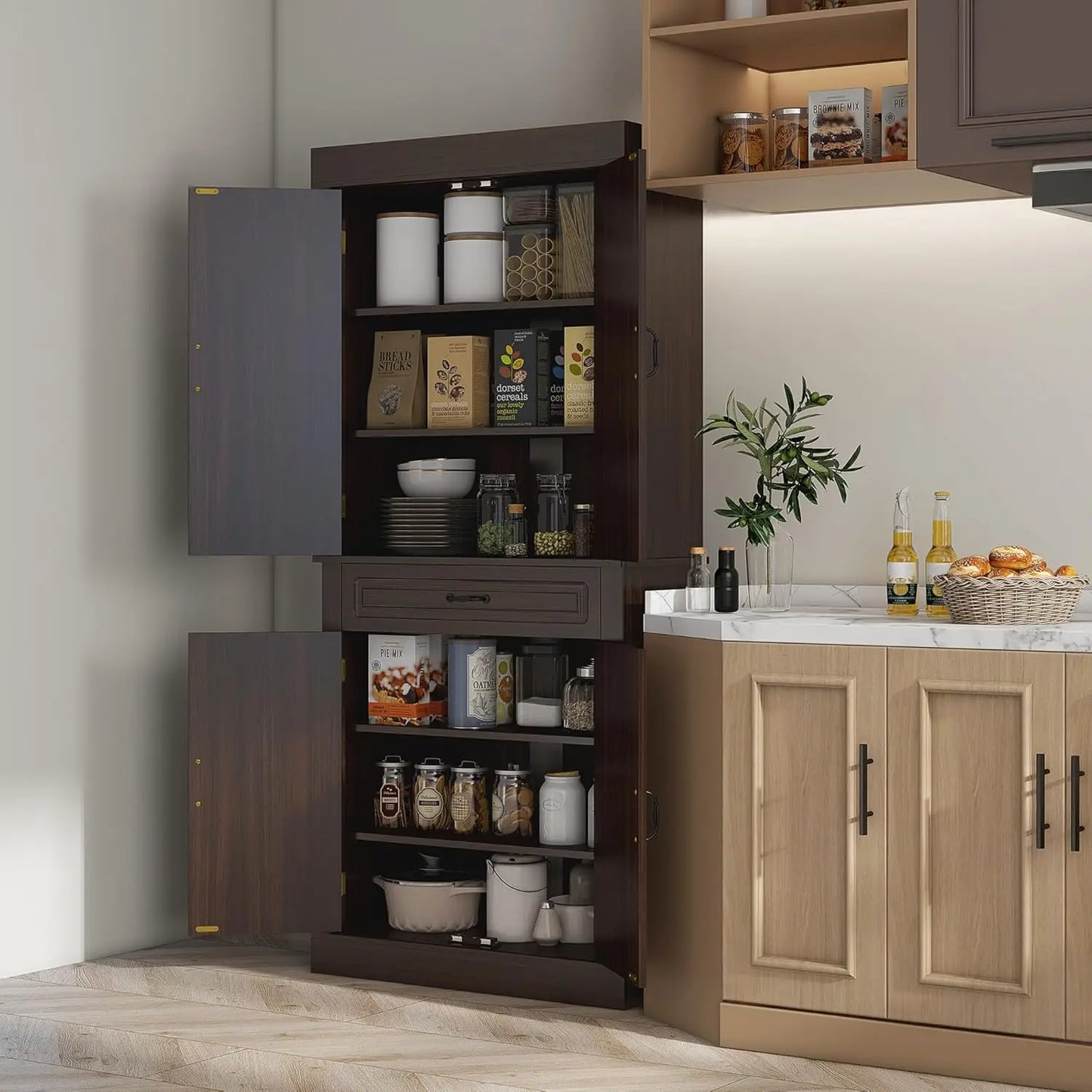 Kitchen Pantry Cabinet with 4 Doors