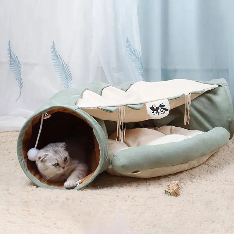 Plush Bed With Tunnel For Indoor Cats