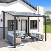 10' x 8' Lean to Gazebo wall-mounted on patio with seating area, waterproof and UV resistant.