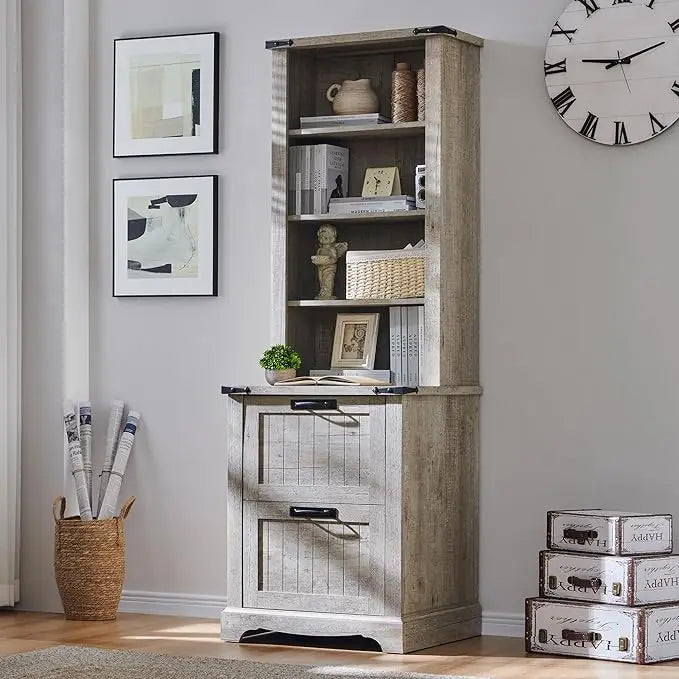 72" Tall Farmhouse Bookshelf with Storage