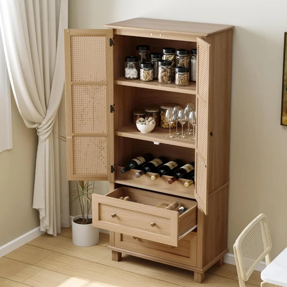 Tall Cabinet with Rattan Doors  2 Drawers