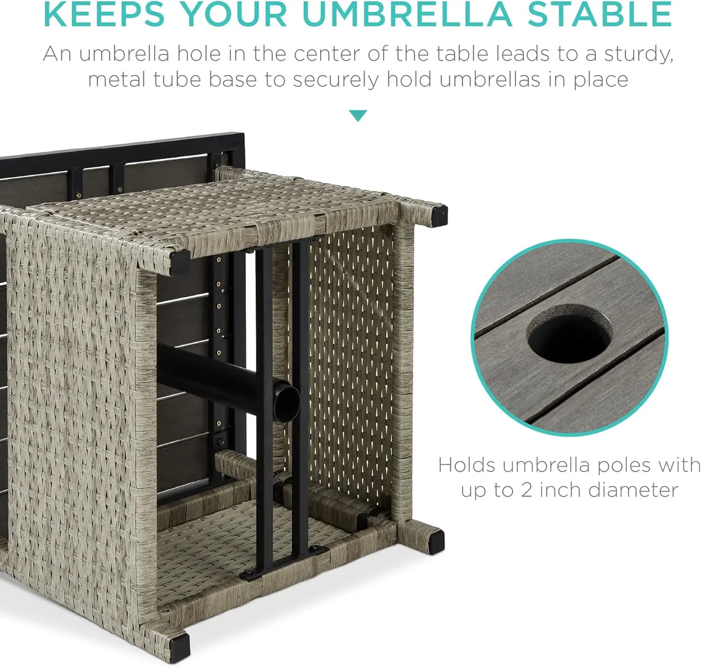 Wicker Side Table with Umbrella Hole