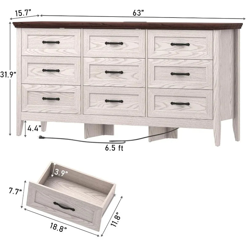 Farmhouse 9 Drawers Dresser, 63`