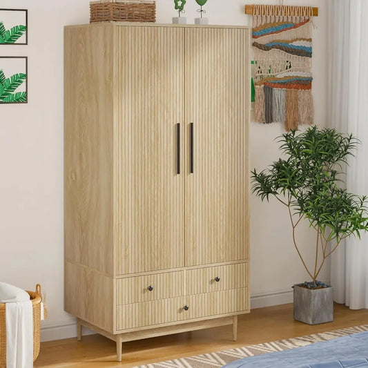 Wardrobe Closet with 2 Fluted Doors