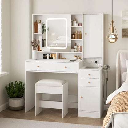 Vanity Desk with Mirror and Lights